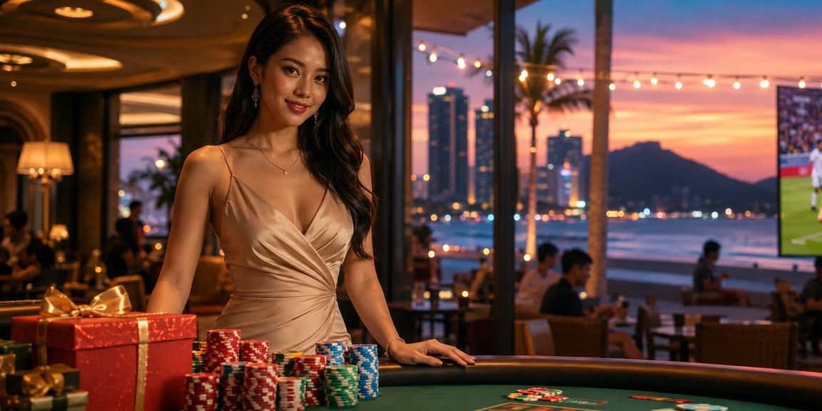 Bờ biển Đà Nẵng ban đêm với ánh đèn casino nhộn nhịp