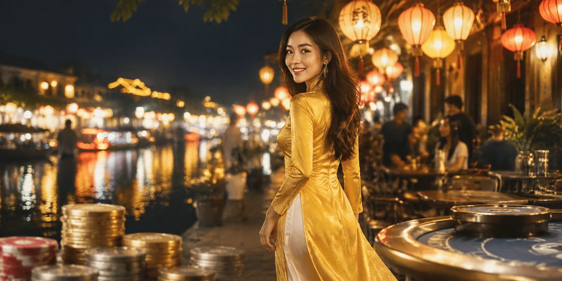 Người chơi cá cược thể thao tại Hội An với trang phục truyền thống Áo dài